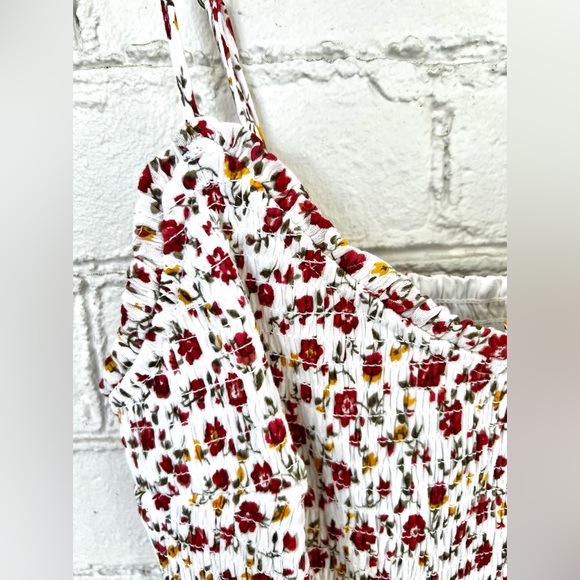 Hollister Red & White Spaghetti Strap Smocked-Top Floral Mini Sundress, Size XS - Picture 6 of 12